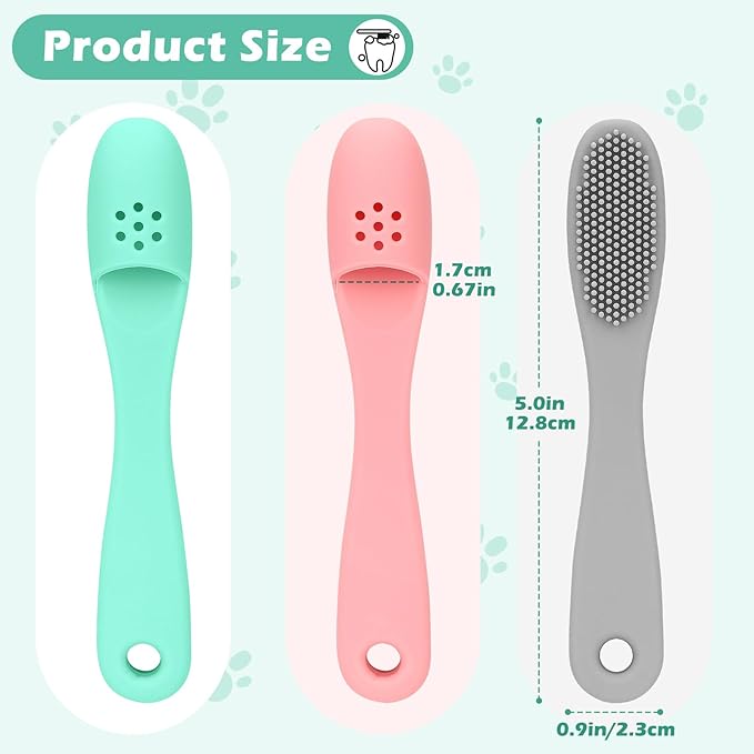 3pcs Dog Finger Toothbrush, Cat Chin Brush with Food-Grade Silicone, Dog Tooth Brushing Kit, Silicone Cleaning Brush for Pet Dental Care