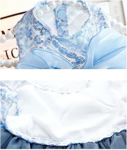 Fashion Sweet Puppy Dog Blingbling Princess Skirt Pet Dog Lace Cake Camisole Tutu Dress E-Navy L