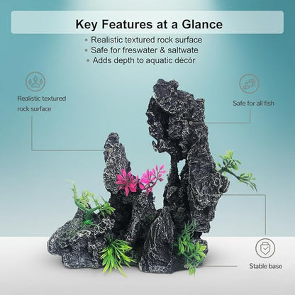 J-star Large Aquarium Rock Mountain Decor – Realistic Resin Landscape Ornament for Fish Tanks – Enhances Underwater Scenery, Easy to Clean, Safe for Fish