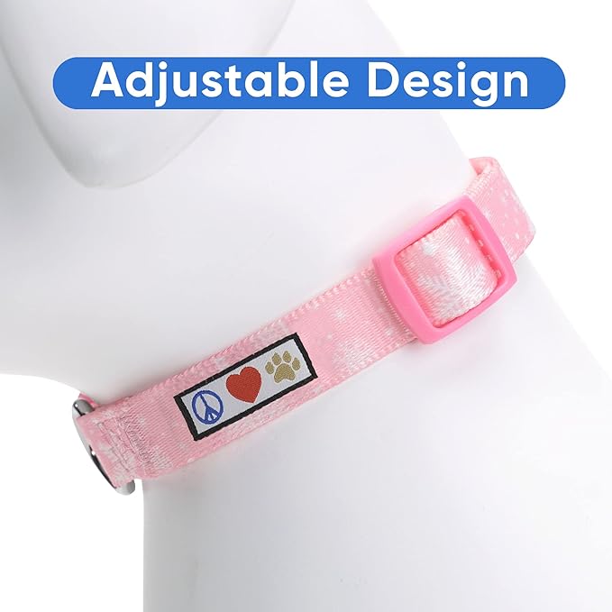 Pawtitas Soft Adjustable Puppy Collar Leash Harness Sold Separately Personalized Customizable Dog Collar Embroidered Customize Pet Name Phone Number Christmas Dog Collar Medium Pink Snowflakes