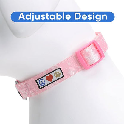 Pawtitas Personalized Dog Collar Dog Soft Adjustable Puppy Collar Customizable Embroidered add Pet Name Phone Number or Phrase Large Pink Snowflakes