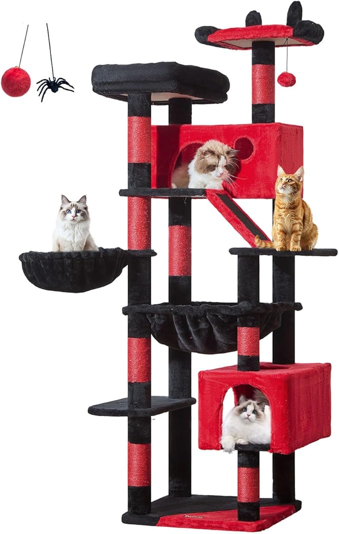 Taoqimiao Gothic Cat Tree 71-Inch, Cat Tower for Indoor Cats Large Adult, Multi-Level Large Cat Condo, 8 Sisal Scratching Posts, Metal Frame Cozy Hammock, Scratch Board, 2 Top Perches, MS026LBR