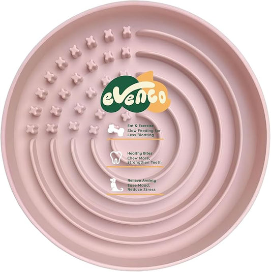 Slow Feeder Dog Bowls, Slowdown Bowl - Puzzle Silicone Dog Feeding Bowls with Suction Cups, Innovative Lick Mat, Healthy Eating, Dishwasher Microwave Safe, Mealtime Challenge, 7.5" x 1.3"Pink