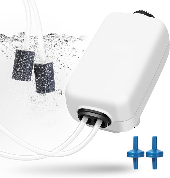 AQUANEAT Aquarium Air Pump for 20-210 Gallon Tank, Fish Air Bubbler, Hydroponic Oxygen Aerator with Stones, Airline Tubing, Check Valves