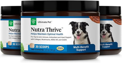 Ultimate Pet Nutrition Nutra Thrive Canine, 40-in-1 Nutritional Powder Supplement for Dogs with Digestion and Immune Support, Vitamins, Minerals, Probiotics, Enzymes, 30 Scoops (Pack of 3)