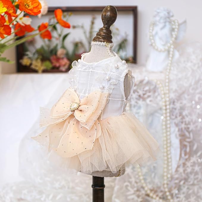 Fashion Sweet Puppy Dog Blingbling Princess Skirt Pet Dog Lace Cake Camisole Tutu Dress E-Champagne M