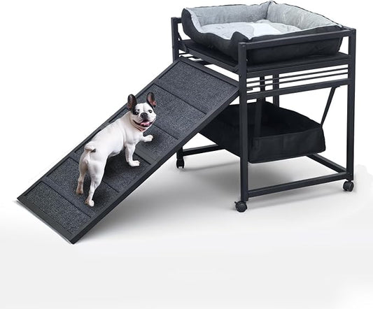 Movable Structure Pet Stairs Ramp with Cats/Dogs Chair with Ramp High Beds, Folding Pet Steps for Medium and Small Dogs, Cat Ladder, with Storage Cabinet