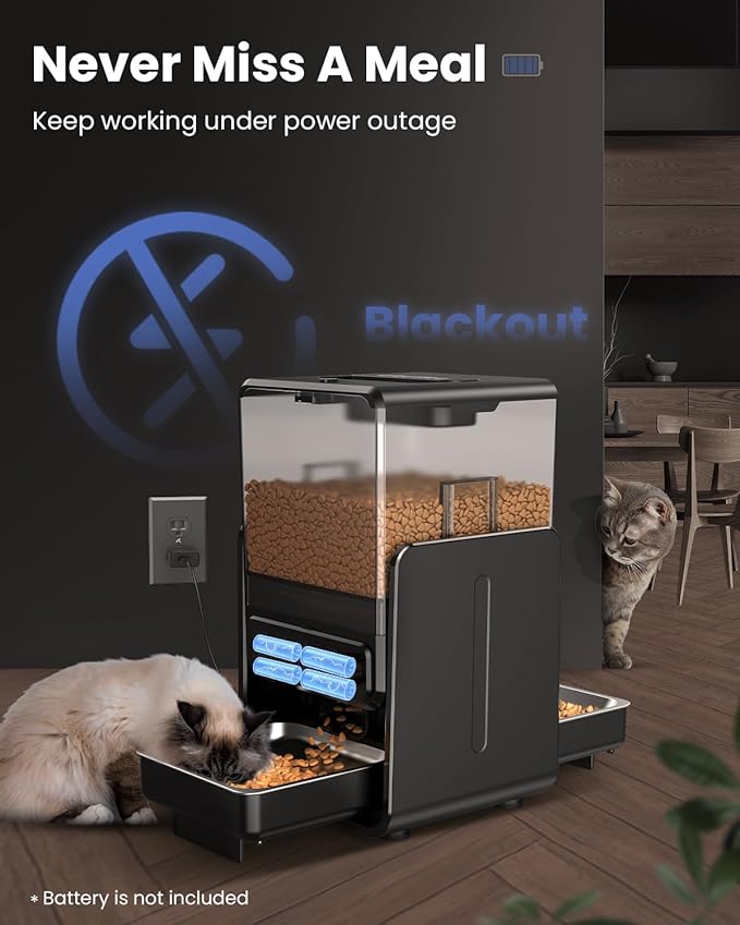 CityFlee Automatic Cat Feeder for 2 Cats, 5L/20 Cups Food Dispenser with Adjustable Raised Double Bowls, Detachable Control Panel, Timed Cat and Dogs Feeder for Dry Food, Dual Power Supply