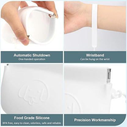 WALLFID Silicone Dog Treat Pouch Small Bag,Auto Closure,with Pet Training Clicker,Walking Bag for Dog and Cat,Pocket Size,Easy to Clean,Odorless (Green and White)