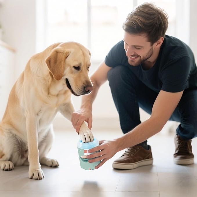 Dog Paw Cleaner Cups for Dogs Pets Foot Washer Paw Scrubber for Medium Small Dogs Cats Cleaning Cup Lighthouses Clouds and Seagulls Green