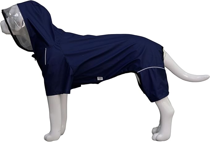 Four-Legged Full Coverage Waterproof Dog Raincoat with Reflective Features Pet Raincoats for Large Medium Small Dogs Navy Blue S