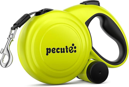 Pecute 32ft Retractable Dog Leash with Reflective Strips, One-Button Control & Sturdiness Nylon Material, Long Leash Retractable with Poop Bag Holder for Medium Large Dog