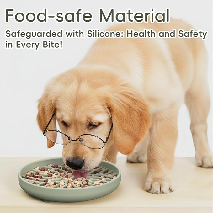 Slow Feeder Dog Bowl, Silicone Puzzle Bowl With Suction Cups for Dogs & Puppies, Anxiety Relief, Slow Eating, Dishwasher Fit, All Breeds, Green