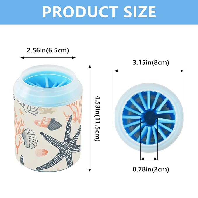 Dog Paw Cleaner Cups for Dogs Pets Foot Washer Paw Scrubber for Medium Small Dogs Cats Cleaning Cup Starfish Corals and Seashells