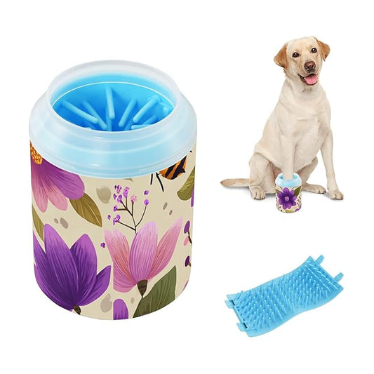 Dog Paw Cleaner Mudbuster Dog Foot Washer for Small Medium Large Dogs Cats Premium Pet Supplies Whimsical Beige Bees and Colorful Flowers01