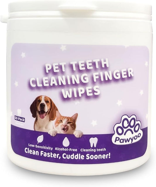 Cats Dogs Dental Care Finger Wipes - 50 PCS Tooth Brushing Kit Dental Wipes for Cats - Teeth Cleaning Finger Wipes for Dog & Cats - Reduces Plaque & Freshens Breath (CY_TeethWipes)