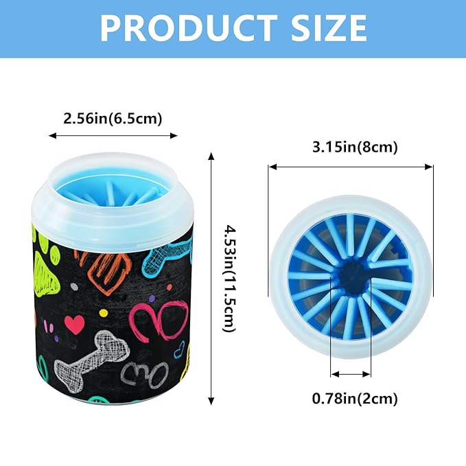 Dog Paw Cleaner Cups for Dogs Pet Foot Washer Paw Scrubber for Medium Small Dogs Cats Cleaning Cup Black Art Paw Print and Hearts