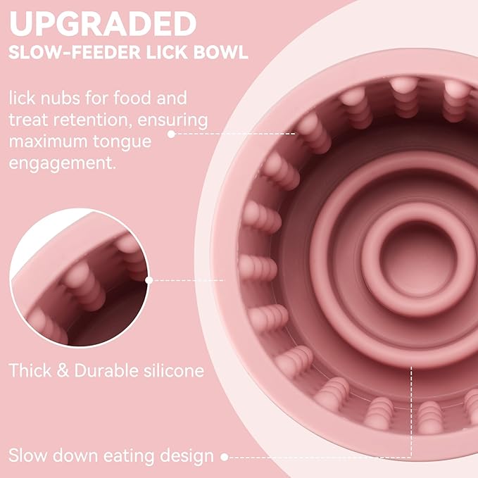 Dog Slow Feeder Lick Bowl, Anxiety Relief Dog Licking Mat Treat Dispenser, Non-Slip Anti-Choking Slow Eating Lick Bowl for Small Medium and Large Breed Dogs, BPA Free Silicone (M-L)