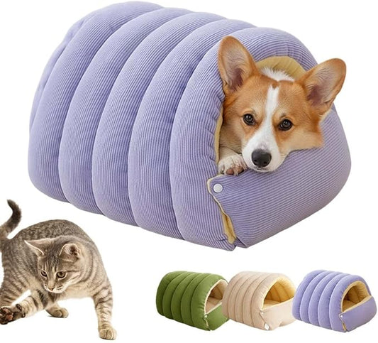 Cat Dog Cave Bed, 2026 New Winter Cave for Dog and Cat, Warm Plush Covered Cat House with Removable Cushion, Soft Sleeping Bed for Indoor Cats (Purple, Large)