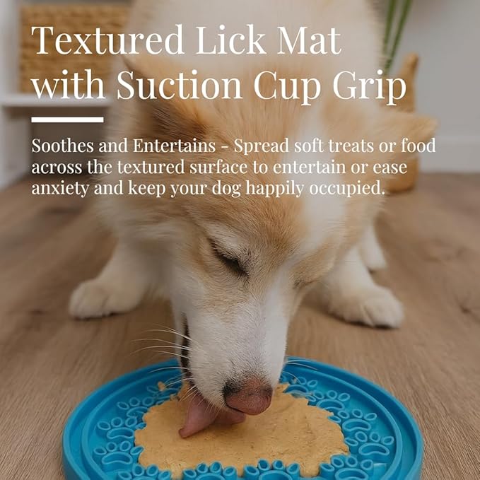 Heavy Duty Stainless Steel Dog Bowl with Premium Accessories – Slow Feeder Insert & Multi-Use Lick Mat Lid | Non-Slip, Durable | Reduce Gulping & Add Enrichment | 64 oz | Medium to XL Dogs (Eli Blue)