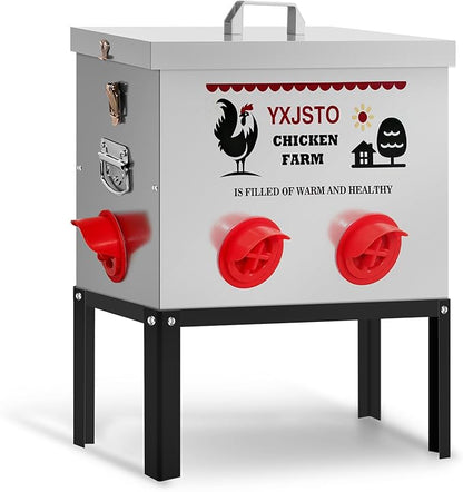 YXJSTO 40LB 6 Ports Large Automatic Chicken Feeder, No-Waste Metal Poultry Feeder, Chicken Feeder Box with Adjustable Legs & Locking Lid
