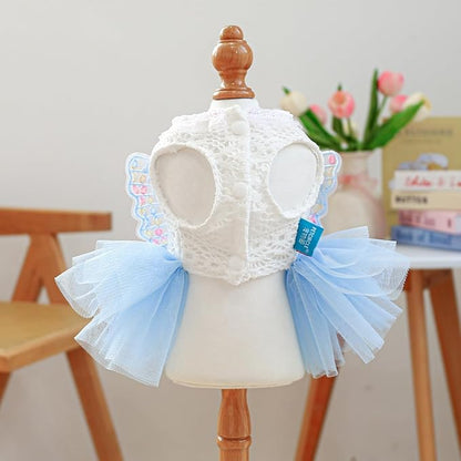 Fashion Sweet Puppy Dog Blingbling Princess Skirt Pet Dog Lace Cake Camisole Tutu Dress B-Light Blue S