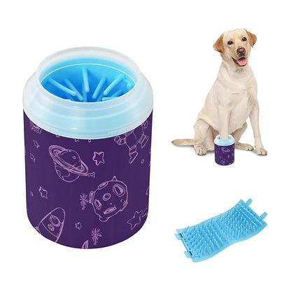 Dog Paw Cleaner Cups for Dogs Pets Foot Washer Paw Scrubber for Medium Small Dogs Cats Cleaning Cup Space and Astronaut Starry Sky Purple