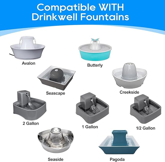 Cat Water Fountain Filter, Pre-Sponge Pet Fountain Filter & Replacement Carbon Filters Fit for Petsafe for Drinkwell Fountain-Gallon Avalon Pagoda Seascape Seaside Pet Fountains 8+8Pack