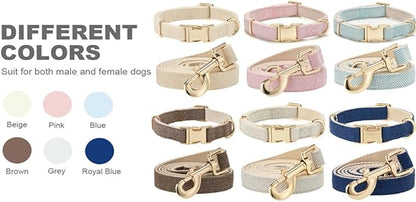 Soft Hemp Dog Collar and Leash Set Adjustable Woven Tweed Dog Collars with Metal Buckle and Lead for Small Medium Large Dogs,Royal Blue