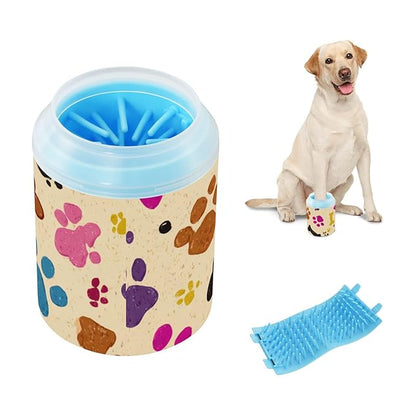 Dog Paw Cleaner Cups for Dogs Pet Foot Washer Paw Scrubber for Medium Small Dogs Cats Cleaning Cup Yellow Cute Paw Prints and Bones
