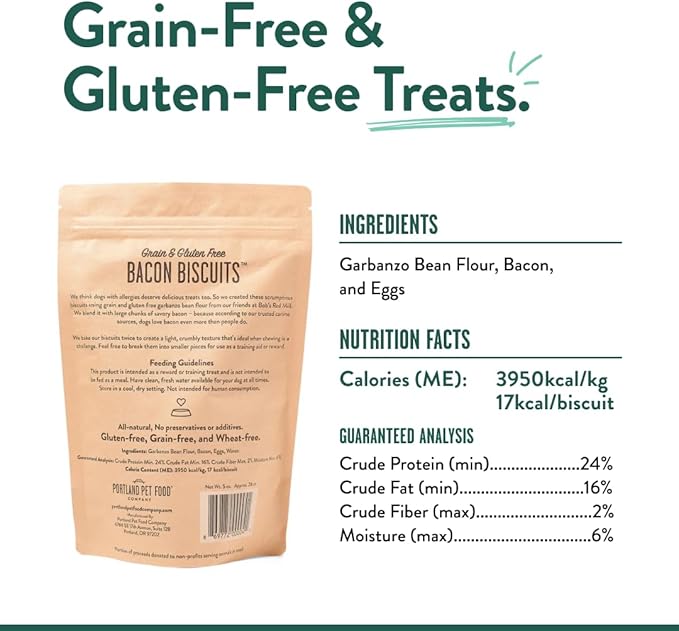 Portland Pet Food Company Bacon Dog Treats Healthy Biscuits for Large Medium & Small Dogs - Grain-Free, Human-Grade, All Natural Cookies, Snacks & Training Treats - Made in The USA - 3 Pack (5 oz)