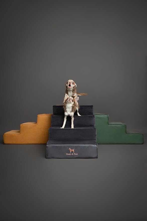 Noah & Paw Dog Stairs, Dog Ramp for Bed (17" Extra Wide) Pet Stairs for High Bed, Design to Fit Small and Large Breeds, Durable 4 Pet Steps for Couch (35 Foam Density) Leather Collection
