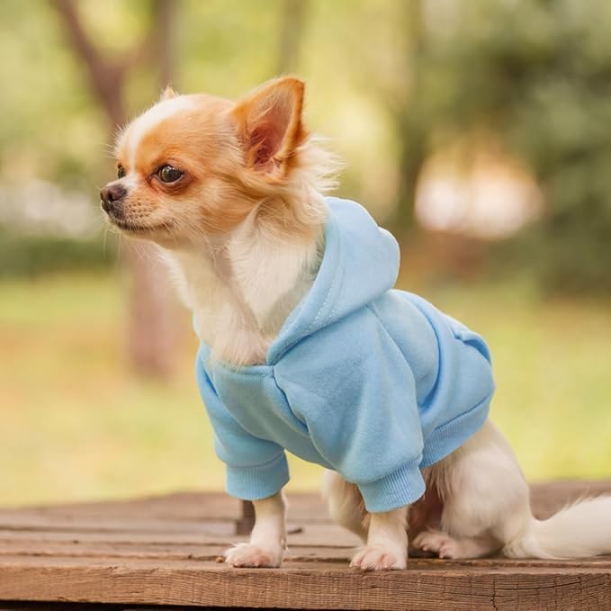 Idepet Pet Dog Hoodies Dog Clothes for Small Dogs Vest Chihuahua Clothes Warm Coat Jacket Autumn Puppy Outfits Cats Dogs Clothing(S,Light Blue)