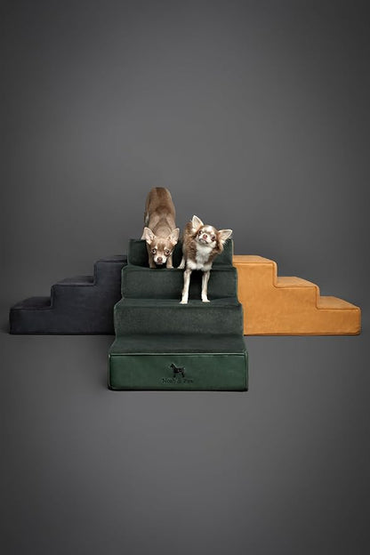 Noah & Paw Dog Stairs, Dog Ramp for Bed (17" Extra Wide) Pet Stairs for High Bed, Design to Fit Small and Large Breeds, Durable 4 Pet Steps for Couch (35 Foam Density) Leather Collection