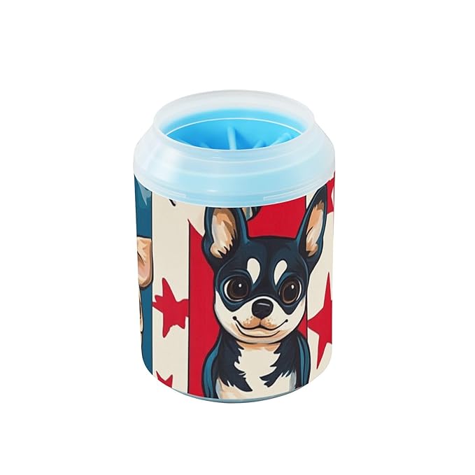 Dog Paw Cleaner Cups for Dogs Pet Foot Washer Paw Scrubber for Medium Small Dogs Cats Cleaning Cup Cute Chihuahua Dogs and Patriotic Stars