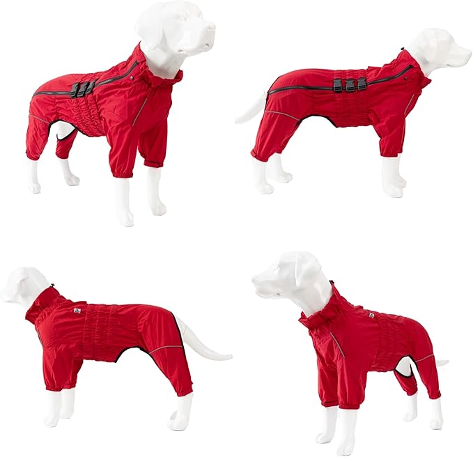 Dogs Waterproof Jacket, Lightweight Waterproof Jacket Reflective Safety Dog Raincoat Windproof Snow-Proof Dog Vest for Small Medium Large Dogs Red L