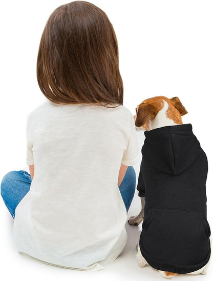 Dog Sweaters for Small Dogs Dog Hoodie Pet Sweater Soft Solid Brushed Fleece Pet Clothes Hoodie Sweatshirt with Pocket(Black-S)