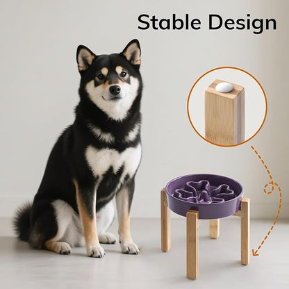 Slow Feeder,Ceramic-Slow Feeder Dog Bowls Elevated for Medium and Large Breed,2.5 Cups Slow Feed Dog Bowl with Stand,Purple