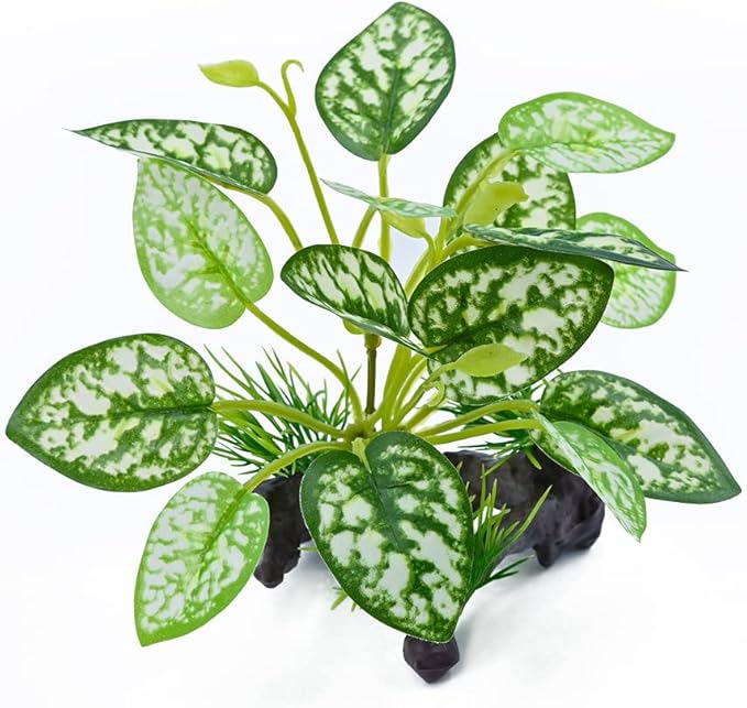 MRTIOO 2 pcs Reptile Artificial Plants, Terrarium Plants Decorations Supplies, Amphibian Habitat Hideout Tank Accessories, Rainforest Ground Plant