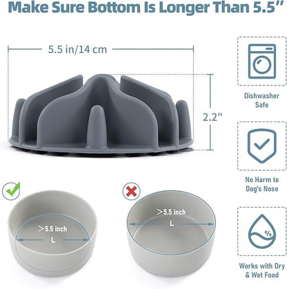 Jaoul Slow Feeder Dog Bowls Insert, Puzzle Slow Feeder Insert with 51 Octopus Suction Cups for Medium Large Size Dog Food Bowl Over 6.5" Wide (Grey)