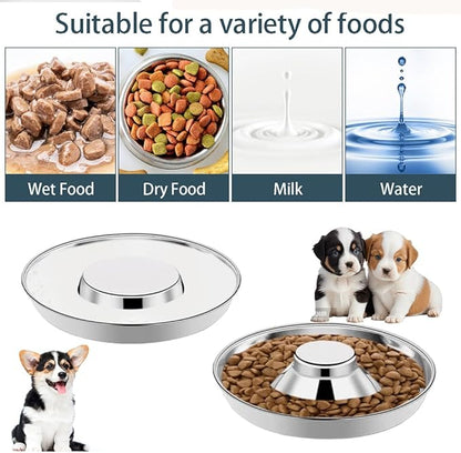 2 Pack Stainless Steel Puppy Bowls, Small Dog Bowls for Food and Water, Puppy Slow Feeder Whelping Weaning Dishes for Multiple Puppies Kittens Supplies