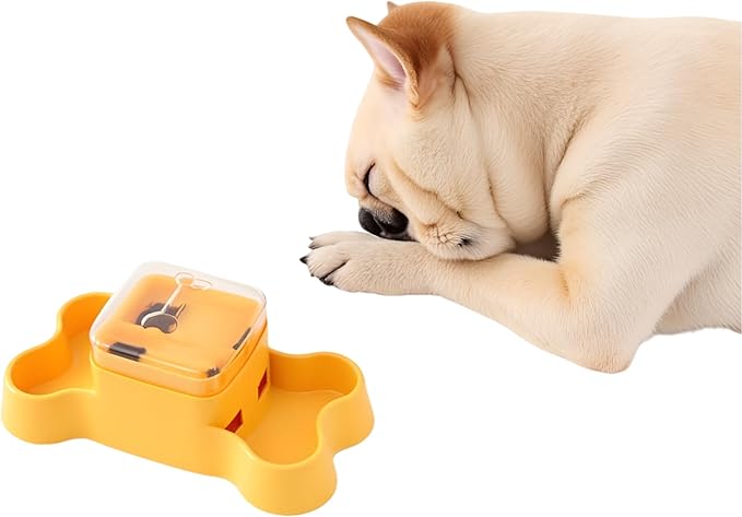 Dog Slow Feeder, Interactive Dog Treat Dispenser Toy for Mental Stimulation, Food Puzzles for Cats & Dogs to Prevent Boredom, Anxiety, Easy to Fill & Clean(Yellow).