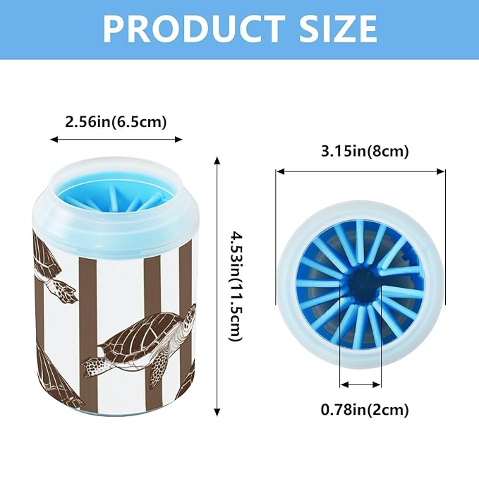 Dog Paw Cleaner Cups for Dogs Pets Foot Washer Paw Scrubber for Medium Small Dogs Cats Cleaning Cup Brown White Striped Sea Turtle