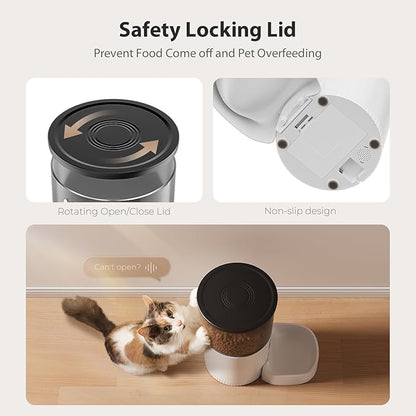 IMIPAW Automatic Cat Feeders, 3L Timed Cat Dry Food Dispenser with Desiccant Bags, Dual Power Supply, Programmable Portion Size, 6 Meals, 20 Portions Per Day, Auto Pet Feeder for Cats and Small Dogs