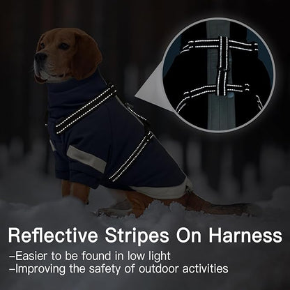 XL Winter Coat for Medium Dogs,Reflective Harness Built in | Turtleneck Dog Snowsuit with Sleeves for Snow Day Keep Warm,Outdoor Activities Water-Repellent & Windproof Jacket (Navy-Blue)