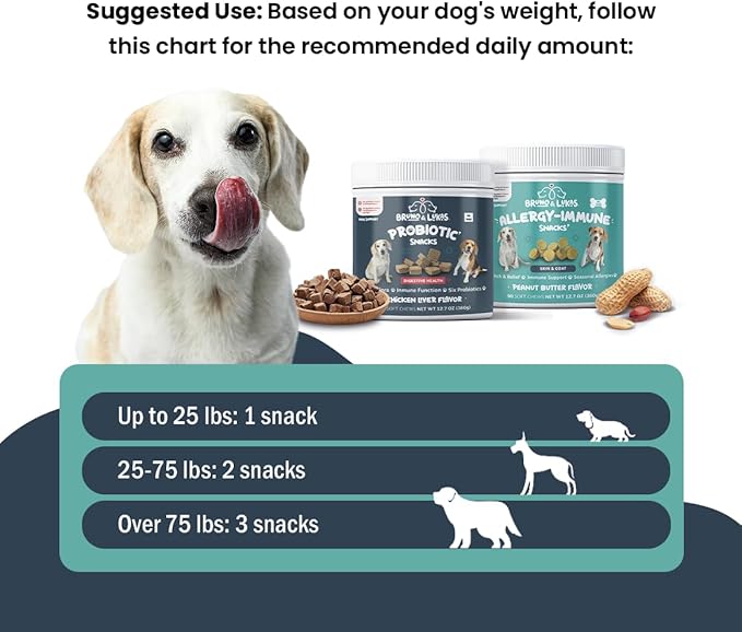 Allergy Relief & Probiotic Chews for Dogs – Immune, Gut & Digestive Health Supplement – Seasonal Allergy, Itching & Yeast Support with Skin & Coat Benefits – Dog Treats with Probiotics (90 Chews)