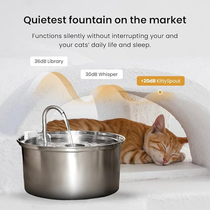 Stainless Steel Cat Water Fountain Automatic Drinking Fountain, Quiet Circulating Water Bowl, Dishwasher Safe, Indoor Pet Fountain for Hydrated Healthy Cats (Stainless Steel, 3.2L Corded)