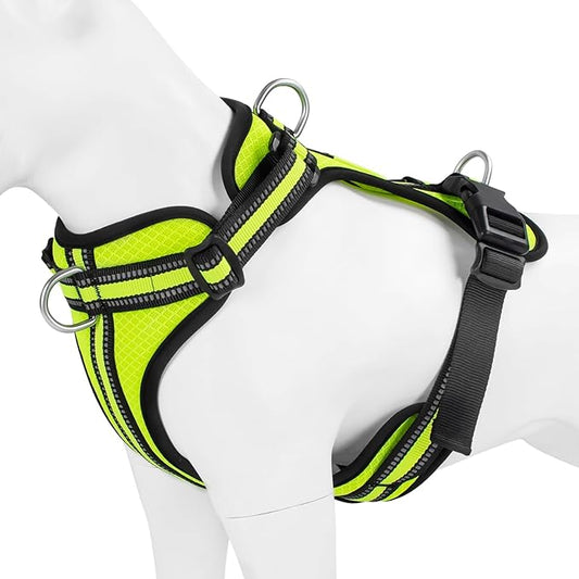 Wisedog Reflective No Pull Dog Harness - Adjustable Lightweight Pet Vest with 3 Fast-Release Buckles for Dogs Walking, Running and Training(M, Yellow)