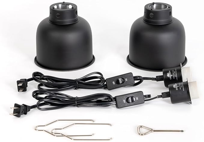 CAVACHEW 2 Pack Reptile Light Fixture, 5.5in Deep Dome Reptile Lamp Fixture, Optical Reflection Cover, Separate Switch & Hook, Terrarium Light Fixture for Reptile Heat Basking UVB Bulbs, 100W, Black