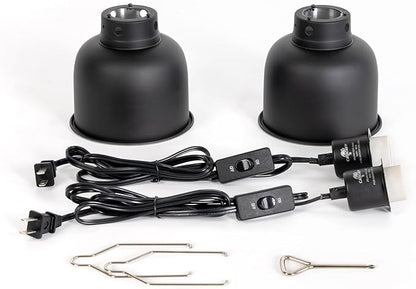 CAVACHEW 2 Pack Reptile Light Fixture, 5.5in Deep Dome Reptile Lamp Fixture, Optical Reflection Cover, Separate Switch & Hook, Terrarium Light Fixture for Reptile Heat Basking UVB Bulbs, 100W, Black